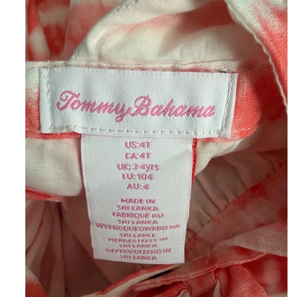Tommy Bahama Girls 4T Coral Tie Dye Ruffle Pom Pom Bow Back Cotton Sun Dress